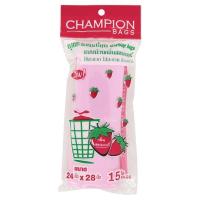 แชมเปี้ยน ถุงขยะแบบม้วน กลิ่นสตรอเบอรี่ ขนาด 24 x 28 นิ้ว 15 ใบ (Champion Size 24 x 28inch Strawberry Scent Garbage Bags 15pcs)