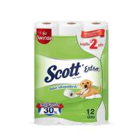 สก๊อตต์ เอ็กซ์ตร้า กระดาษทิชชูม้วน หนา 2 ชั้น สีขาว ขนาดความยาว 2เท่า 12 ม้วน (Scott Extra Size Double Roll White 2-ply Sticky Soft No Flaky Although Wet Tissue Roll 12 Roll)
