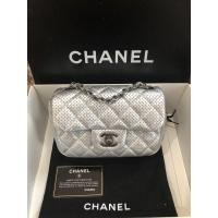 ราคา Chanel Metallic Lambskin perforated mini rectangular flap bag 7” (มือสอง) (360860372)
