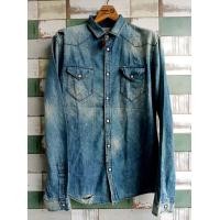 ราคา the zara man denim collection vintage style slim fit denim Long Sleeve Shirt (มือสอง) (360888351)