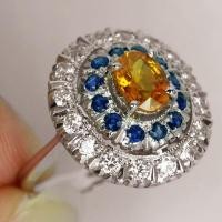 ราคา แหวนบุศราคัม Yellow Sapphire(natural) เงิน 92.50 เคลือบทองคำขาวล้อมไพลินเขมร 51 (มือหนึ่ง) (117597899)