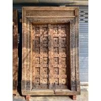 ราคา ประตูไม้สักบานใหญ่แต่งทองเหลือง Solid teak doors with brass (มือหนึ่ง) (360851971)