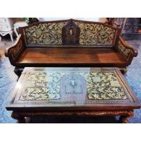 ราคา ชุดไม้สักแกะสลักหน้าหลังลายนกคู่ (มือสอง) (360851803)