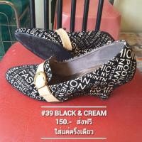 ราคา ส่งฟรี รองเท้าส้นสูงกำมะหยี่สีดำ ลายตัวอักษร ขนาดเบอร์ 39 (มือสอง) (360851810)