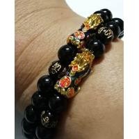 ราคา สร้อยข้อมือหินนิลดำ 8 มิล+ปี่เซี๊ยะทอง เปลี่ยนสีตามอุณหภูมิได้ รวม 2 เส้น (มือหนึ่ง) (353912145)