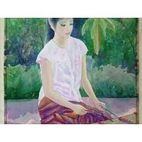 ราคา ภาพวาดสีน้ำบนกระดาษผู้หญิงตีขิมขาย 850 บาท (มือสอง) (360822761)