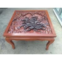 ราคา โต๊ะแผ่นไม้มะค่า หนา2นิ้ว แกะสลักรามเกียรติ์ ไม้แผ่นเดียว (มือสอง) (360809553)