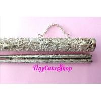 ราคา ตะเกียบลายไผ่พร้อมกล่องฉลุลายองุ่น งานทองเหลืองกะไหล่เงิน (มือสอง) (360713739)