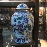 ราคา โถมีฝาลายครามโบราณปั้นและวาดมือ (มือสอง) (360659180)