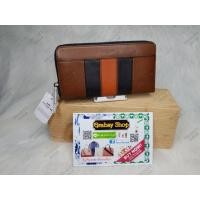 ราคา กระเป๋าสตางค์ใบยาว Coach หนังแท้สีน้ำตาลคาดแถบสีดำ (มือหนึ่ง) (107538843)