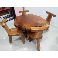 ราคา ชุดโต๊ะเก้าอี้ ชุดโต๊ะสนาม ไม้สักทองแผ่นเดียว สวย คลาสสิค วินเทจ ดูธรรมชาติ (มือสอง) (351975929)