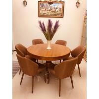 ราคา ชุดโต๊ะกลมไม้สัก พร้อมเก้าอี้บุนวม (มือสอง) (360258365)