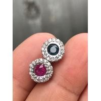 ราคา ต่างหูเงินแท้ชุบทองคำขาว ประดับพลอยทับทิมสยามกับไพลินล้อมเพชร cz (มือหนึ่ง) (343260880)