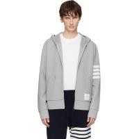 ราคา Thom Browne Gray Cotton Ottoman 4-Bar Zip Hoodie (252381M202015)