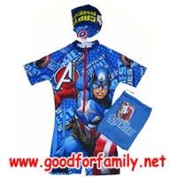 ราคา ชุดว่ายน้ำเด็ก Body Suit แขนสั้น Avenger Captain America สีน้ำเงิน บอดี้สูท อเวนเจอร์ กัปตันอเมริกา หมวกว่ายน้ำ เสื้อผ้าเด็ก รหัส swmave007 (327354)