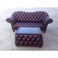 ราคา โซฟาหนังแท้ 3 ที่นั่ง + โต๊ะกลางกระจกหนังแท้