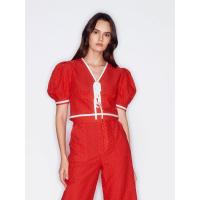 ราคา ASV (RS24) เสื้อผู้หญิง ทรงครอป คอวี แต่งโบว์และเทปปีเก้ สีแดง XS (MKP1718266)