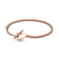 ราคา PANDORA สร้อยข้อมือ Snake chain 14k rose gold-plated T-bar heart bracelet สีโรส 18 cm (MKP1035883)