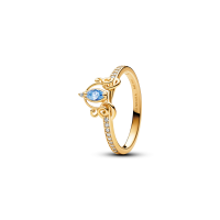 ราคา PANDORA แหวน Pandora Disney Cinderella 14k gold-plated ring with clear and fancy light blue cubic zirconia 56 (MKP1630463)