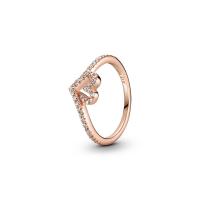 ราคา PANDORA แหวน Heart and wishbone Pandora Rose ring with clear cubic zirconia สีโรส 50 (MKP1427249)