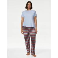 ราคา Marks & Spencer เซ็ตชุดนอนกางเกงผู้หญิง Cotton Rich Striped Slogan หลากสี S (GRCDS20324030278)