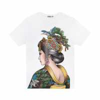 ราคา ICONIC เสื้อยืด พิมพ์ลาย หน้าหุ่นยนต์ เกอิชา กิมโมโนสีดำ รุ่น Orange5334 สีขาว S (MKP1073213)