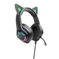 ราคา Hoco หูฟังเล่นเกมแบบครอบหู สำหรับ Gaming Headphones หูฟังเกมมิ่ง หูแมวมีไฟ LED (ดำ&เขียว) (MKP1461241)