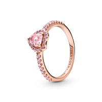 ราคา PANDORA แหวน Heart 14k rose gold-plated ring with orchid pink crystal and fancy fairy tale pink cubic zirconia สีชมพู 54cm (MKP1035051)