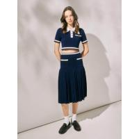 ราคา ASV (RS24) กระโปรงผู้หญิง ตัดต่อผ้าพลีท แต่งกระดุมทอง สีกรมท่า M (MKP1718739)