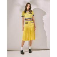 ราคา ASV (RS24) กระโปรงผู้หญิง ตัดต่อผ้าพลีท แต่งกระดุมทอง สีเหลือง L (MKP1718734)