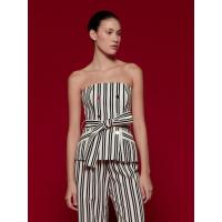 ราคา ASAVA ( SS24 ) เกาะอกผู้หญิง แต่งคาดเข็มขัด กระเป๋าด้านหน้า ผ้าลายทาง สีขาว ดำ XS (MKP1698467)