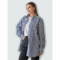 ราคา NAPIYONG เสื้อเชิ้ตโอเวอร์ไซส์ Unisex ลายริ้วใหญ่สีน้ำเงินเข้ม Free Size (MKP1654754)