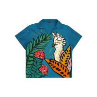 ราคา YODYOKO เสื้อผู้หญิงคอปก - สีเขียว : ลายนกกระตั้วสีชมพูในป่าแอมะซอน Free Size (MKP1723857)