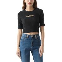 ราคา F FASHION เสื้อนิตทรงครอป ผู้หญิง สีดำ M (MKP1872774)