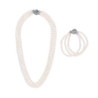 ราคา PEARL BIJOU เซต OV1 สร้อยคอ&สร้อยข้อมือ มุกน้ำจืดทรงไข่สามเส้นคู่ (MKP1097038)