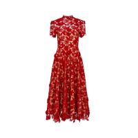 ราคา ASAVA ( AW24 )เดรสผู้หญิง ทรงฟิตแอนด์แฟลร์ คอปีน แขนสั้น ผ้าลูกไม้ตาไก่ 3 มิติ สีแดง M (MKP1890135)