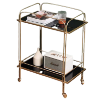 ราคา Shira Furniture (พรีออเดอร์ 30 วัน) โต๊ะรถเข็นสำหรับเครื่องดื่ม หรือ ของตกแต่ง ท็อปด้วยกระจกสีดำ ฐานและขอบทำจากเหล็กเคลือบสีทอง - สีทอง (MKP1230227)