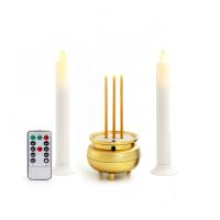 ราคา Claire Candle ชุดธูปเทียนไฟฟ้า LED ธูปไฟฟ้า 3 ดอก สูง 15 ซม. แบบใส่ถ่าน สีทอง พร้อมเทียนไฟฟ้าสูง 22 ซม. รีโมท เทียนตั้งเวลาปิดได้ สีขาว (MKP0948298)