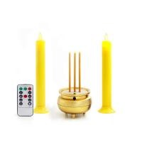 ราคา Claire Candle ชุดธูปเทียนไฟฟ้า LED ธูปไฟฟ้า 3 ดอก สูง 15 ซม. แบบใส่ถ่าน สีทอง พร้อมเทียนไฟฟ้าสูง 22 ซม. รีโมท เทียนตั้งเวลาปิดได้ สีเหลือง (MKP0948294)