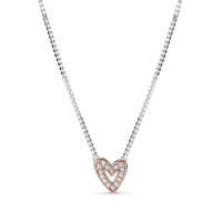 ราคา PANDORA สร้อยคอ Heart 14k rose gold-plated and sterling silver collier with clear cubic zirconia สีโรส 45cm (MKP1085574)