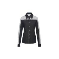 ราคา ASAVA (SS25) เสื้อเชิ้ตผู้หญิง แขนยาว ผ้าเดนิมตัดต่อลูกไม้ สีดำ S (MKP1934375)