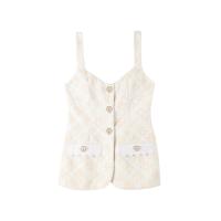 ราคา KLOSET (SS25) เสื้อแขนกุดผ้าลูกไม้เย็บกดทั้งตัว สำหรับผู้หญิง สีครีม S (MKP1936932)