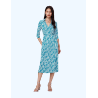 ราคา DIANE VON FURSTENBERG ชุดกระโปรง รุ่น DVF ABIGAIL MIDI DRESS สี INFINITE GEO TEAL MED S (MKP1920796)