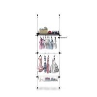 ราคา TUGU ชุด 2 เสา 2 ราวแขวน 1 ตะกร้า 1 ชั้นวาง ชุดราวแขวนไม่ต้องเจาะ สีขาวข้อต่อดำ (R62W) (MKP1792370)