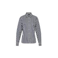 ราคา ASAVA (SS25)เสื้อเชิ้ตผู้หญิงแขนยาว แต่งกระดุมที่ข้อมือ ชายเสื้อโค้ง ผ้าลายทาง สีกรมท่า M (MKP1961694)