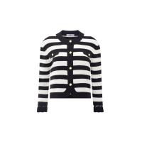 ราคา ASV (AW24) เสื้อคาร์ดิแกนผู้หญิงแขนยาว ทรงครอป ชายระบาย ผ้านิตทอลายทาง สีขาว ดำ M (GRMKPPR000147790)