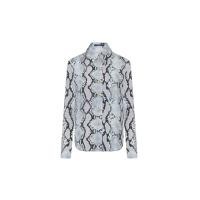 ราคา ASAVA (SS25) เสื้อเชิ้ตผู้หญิงแขนยาว แต่งกระดุมที่ข้อมือ ชายเสื้อโค้ง ผ้าลายงู สีเทา M (MKP1961693)