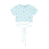 ราคา KLOSET (RS23)เสื้อยืดตัวสั้น เชื้อกผูกเอว แต่งดีเทลดอกทานตะวัน สีฟ้า S (MKP1423831)