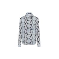 ราคา ASAVA (SS25) เสื้อเชิ้ตผู้หญิงแขนยาว แต่งกระดุมที่ข้อมือ ชายเสื้อโค้ง ผ้าลายงู สีเทา S (MKP1961691)