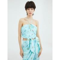 ราคา KLOSET (SS24)เสื้อคล้องคอลายดอกไม้ ผูกโบว์ด้านหน้า สำหรับผู้หญิง ฟ้า S (MKP1705917)